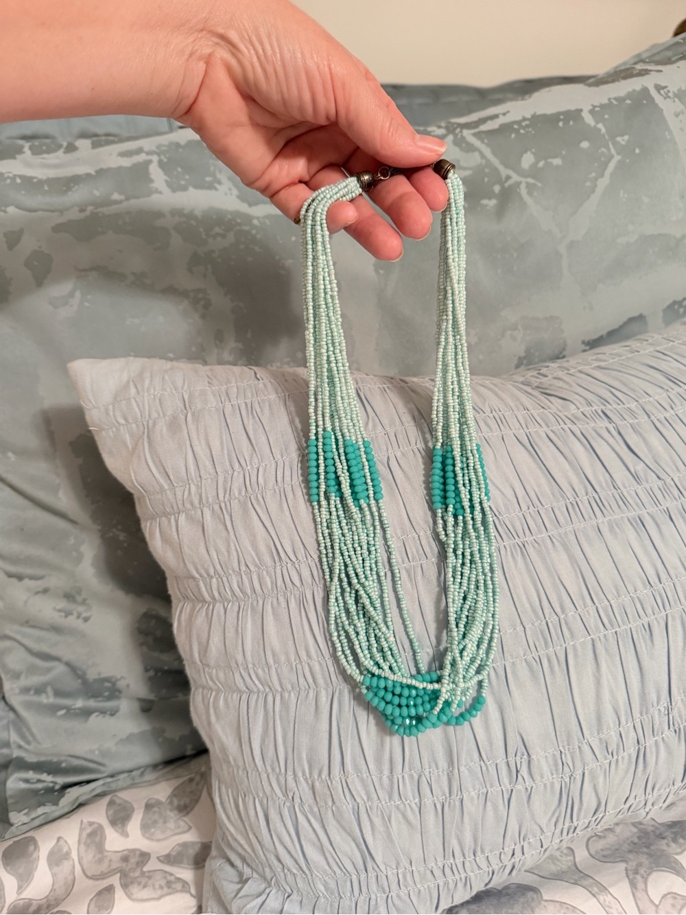 Handmade Multi-Strand Aqua Bead Necklace - Mint and Teal